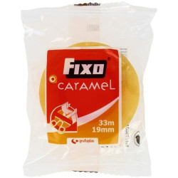 75003300 FIXO CINTA ADHESIVA TRANSPARENTE CARAMEL ROLLO 19MM X 33M EN BOLSITA