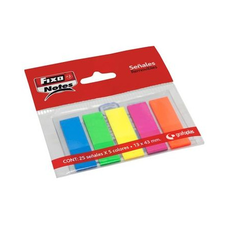 65006180 FIXO MARCADORES ADHESIVOS BANDERITAS PET 13X43MM PACK 5 BLOC X 25H C/SURTIDOS NEÓN