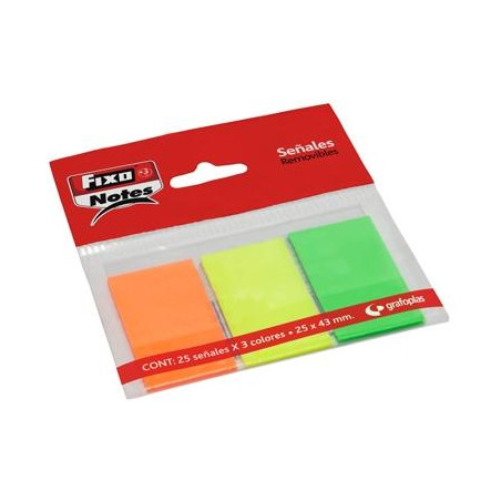 65006280 FIXO MARCADORES ADHESIVOS BANDERITAS PET 25X43MM PACK 3 BLOC X 25H C/SURTIDOS NEÓN