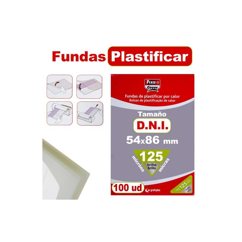 01021400 FIXO FUNDAS DE PLASTIFICAR DNI FIXOCOVER 125 MICRAS 54X86MM BRILLO PACK 100 UD