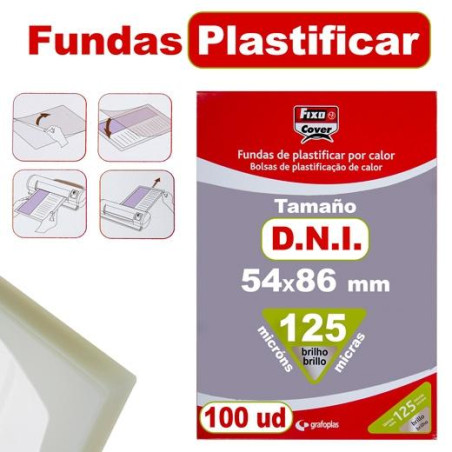 01021400 FIXO FUNDAS DE PLASTIFICAR DNI FIXOCOVER 125 MICRAS 54X86MM BRILLO PACK 100 UD