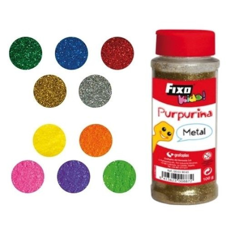 00039075 FIXO PURPURINA KIDS BOTE 100GR METAL PLATA