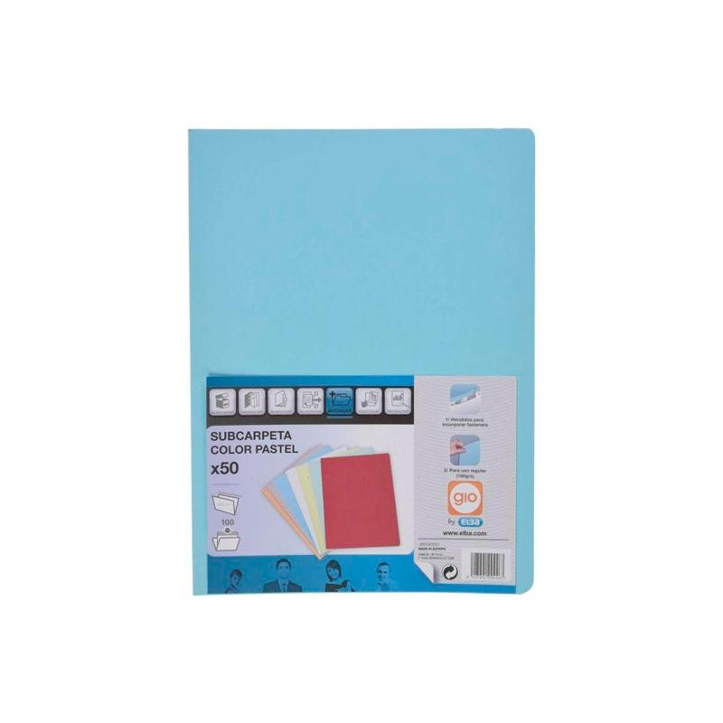 400040571 GIO SUBCARPETA SIMPLE CARTULINA FOLIO 180GR AZUL PASTEL -50U-