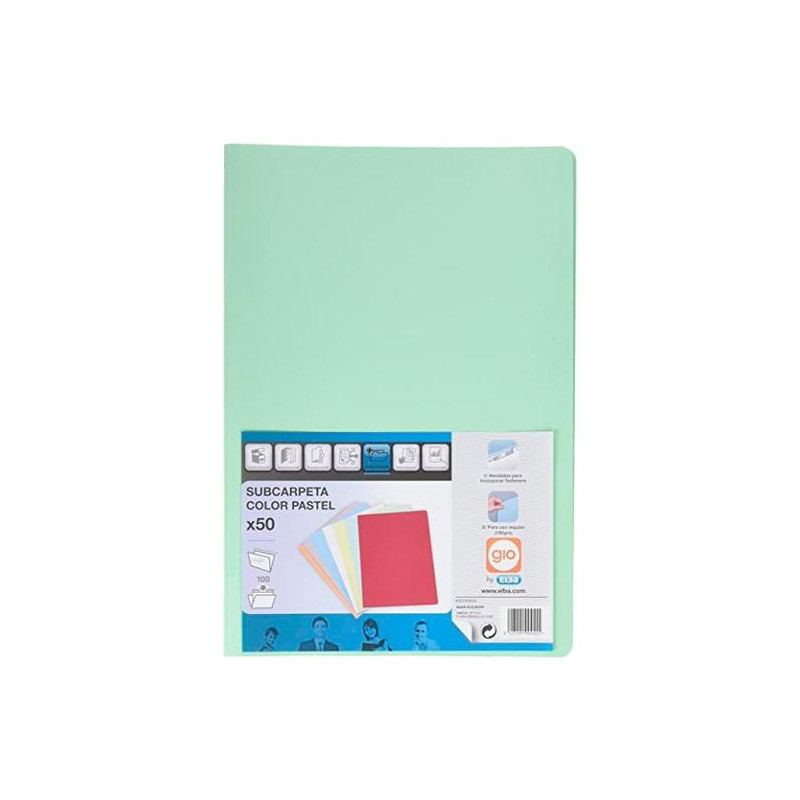 400040609 GIO SUBCARPETA SIMPLE CARTULINA FOLIO 180GR VERDE PASTEL -50U-