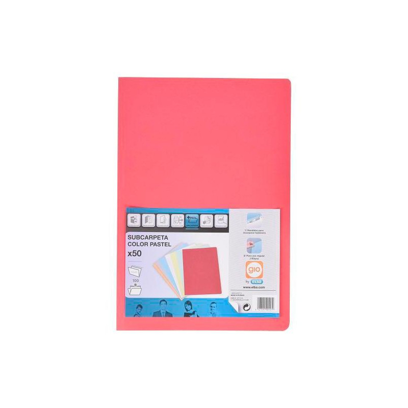 400040853 GIO SUBCARPETA SIMPLE CARTULINA FOLIO 180GR ROJO PASTEL -50U-