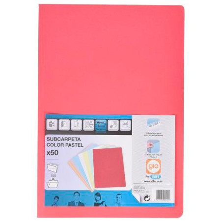 400040853 GIO SUBCARPETA SIMPLE CARTULINA FOLIO 180GR ROJO PASTEL -50U-