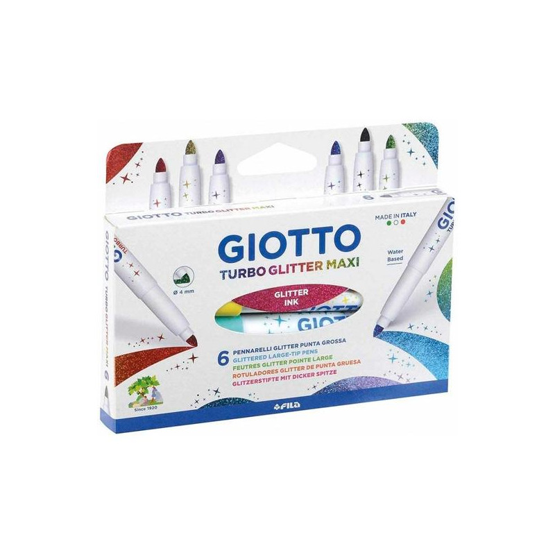 F426600 GIOTTO ROTULADORES TURBO GLITTER MAXI COLORES SURTIDOS ESTUCHE 6 UD