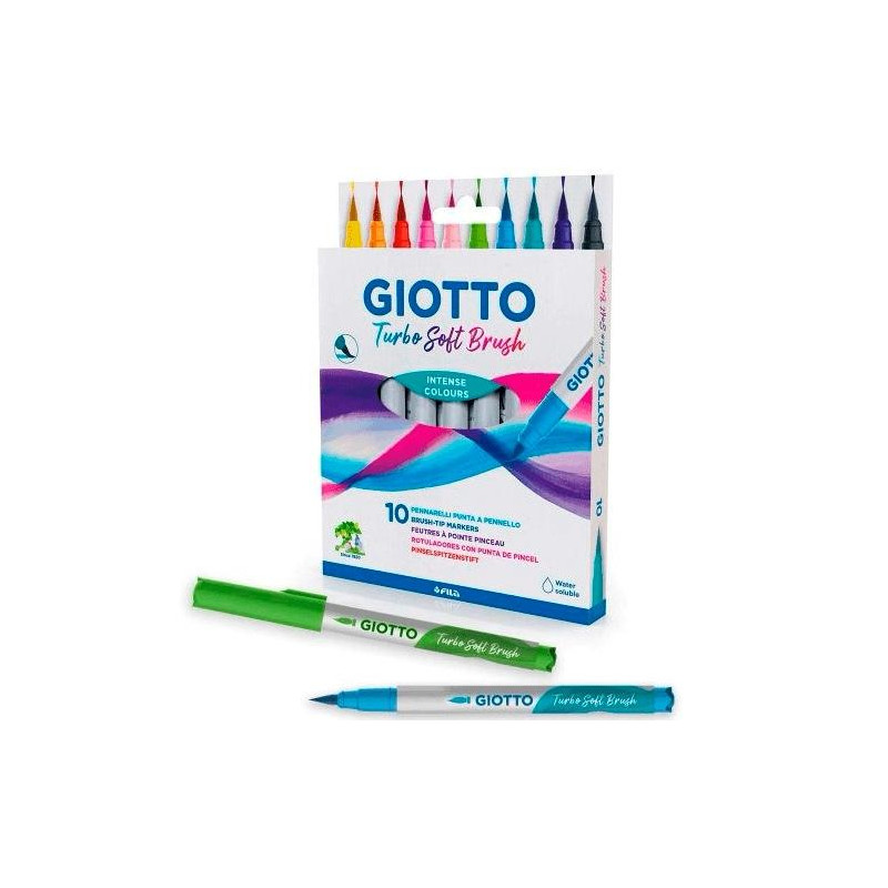 F426800 GIOTTO ROTULADORES TURBO SOFT BRUSH PUNTA PINCEL C/SURTIDOS ESTUCHE 10 UD