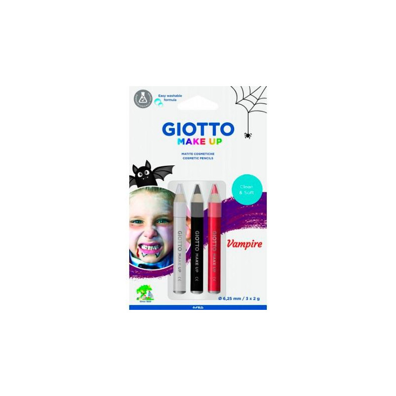 F473900 GIOTTO SET LÁPICES COSMÉTICOS VAMPIRO UNISEX PARA NIÑOS COLORES SURTIDOS -BLISTER DE 3U-