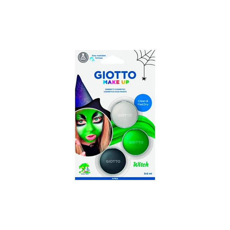 F476100 GIOTTO SET DE PINTURA FACIAL BRUJA UNISEX PARA NIÑOS 5ML COLORES SURTIDOS -BLISTER DE 3U-