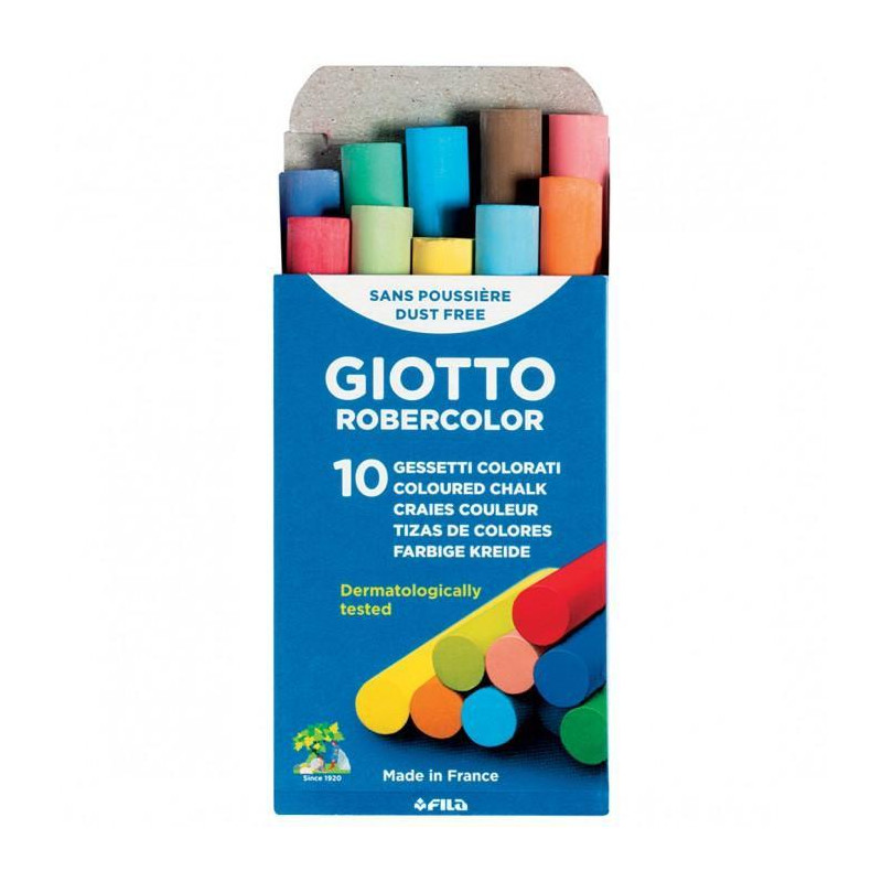 F538900 GIOTTO TIZAS ROBERCOLOR ANTIPOLVO COLORES SURTIDOS CAJA 10 UD