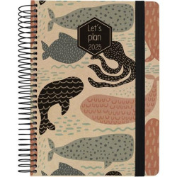 70306902 GRAFOPLAS AGENDA ANUAL NATURE DESIGN ESPIRAL 15X21CM D/P CIERRE C/GOMA BALLENAS 2025