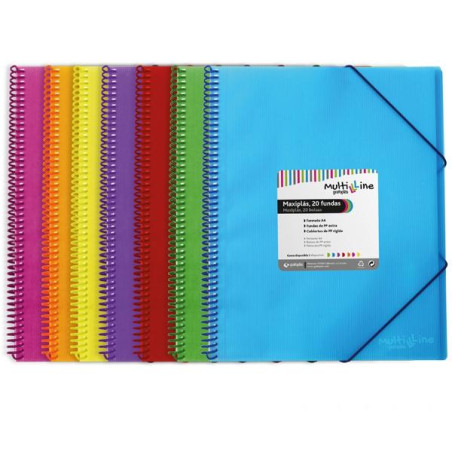 39835330 GRAFOPLÁS CARPETA MAXIPLÁS PP MULTILINE A4 EN ESPIRAL CON GOMAS AZUL - CONTIENE 50 FUNDAS PP EXTRA -