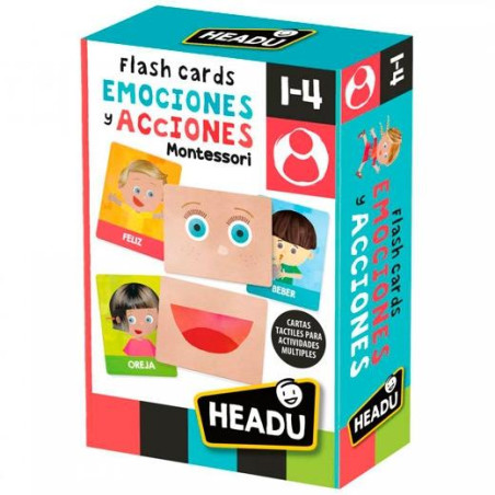 130012137 HEADU FLASHCARDS EMOCIONES Y ACCIONES MONTESSORI TARJETAS TÁCTILES DE MULTIACTIVIDAD 1-4 AÑOS