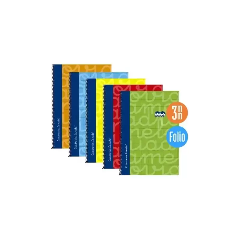 7FTE003S LAMELA CUADERNO ESPIRAL 80 H FOLIO 90GR CUADROVÍA 3MM C/MARGEN CUBIERTA EXTRADURA C/SURTIDOS