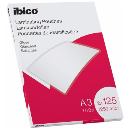 627321 IBICO FUNDAS DE PLASTIFICAR 2X125 MICRAS A3 BRILLO PACK 100 UD