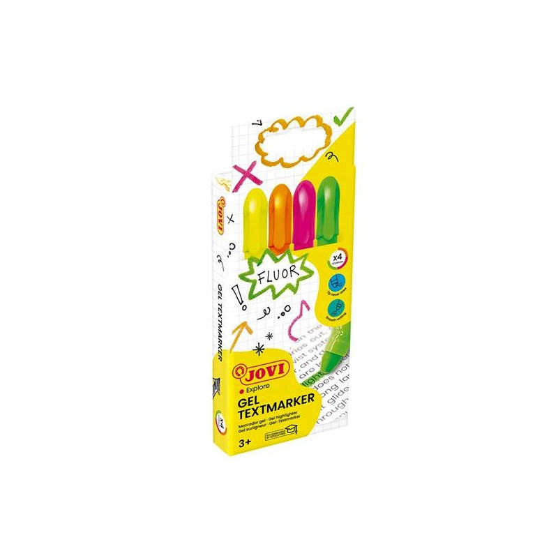 1810 JOVI MARCADOR FLUORESCENTE GEL TEXTMARKER NEON DE GEL EN STICK 140MM C/SURTIDOS ESTUCHE 4 UD