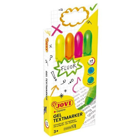 1810 JOVI MARCADOR FLUORESCENTE GEL TEXTMARKER NEON DE GEL EN STICK 140MM C/SURTIDOS ESTUCHE 4 UD