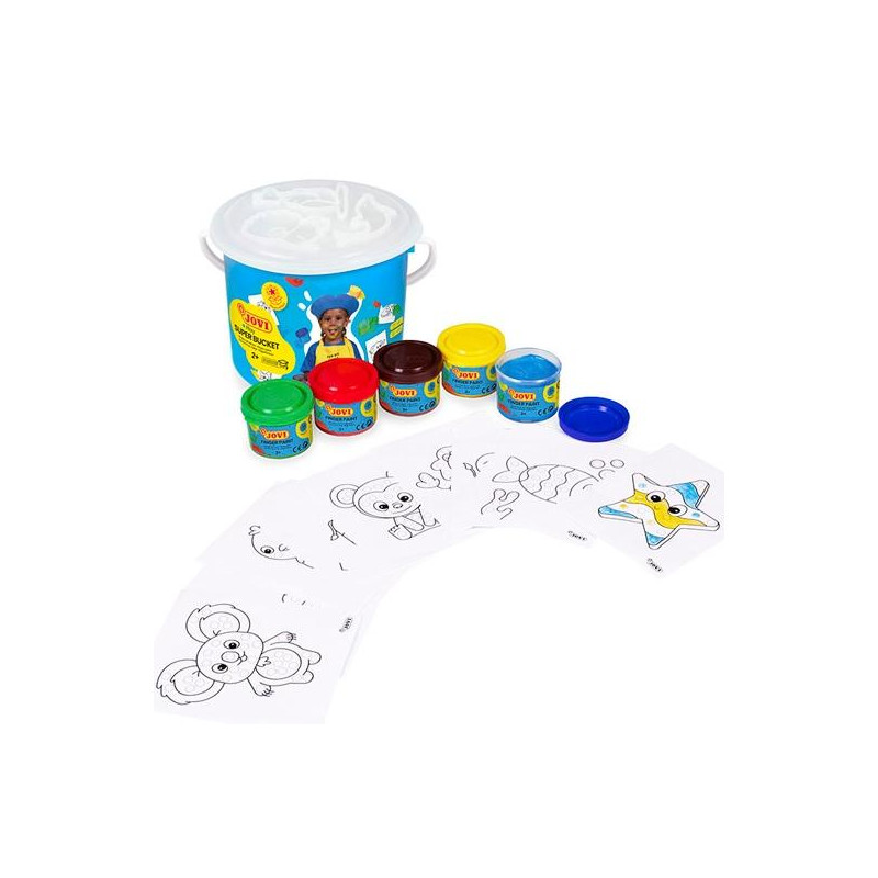 14FP JOVI PINTURA DE DEDOS SUPER BUCKET SET 5 BOTES 35ML + 20 PLANTILLAS C/SURTIDOS 2-3 AÑOS