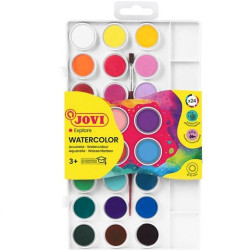 800/24 JOVI ACUARELAS EN PASTILLAS 22MM CON PINCEL COLORES SURTIDOS ESTUCHE 24 UD