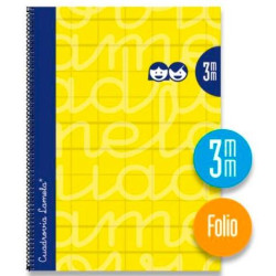 7FTE03AM LAMELA CUADERNO ESPIRAL 80H FOLIO 90GR CUADROVÍA 3MM C/MARGEN CUBIERTA EXTRADURA AMARILLO -PAQUETE 5U-