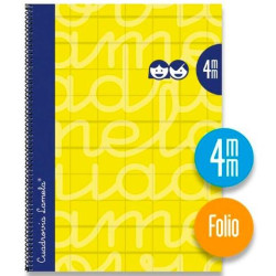 7FTE04AM LAMELA CUADERNO ESPIRAL 80H FOLIO 90GR CUADROVÍA 4MM C/MARGEN CUBIERTA EXTRADURA AMARILLO PACK -5U-