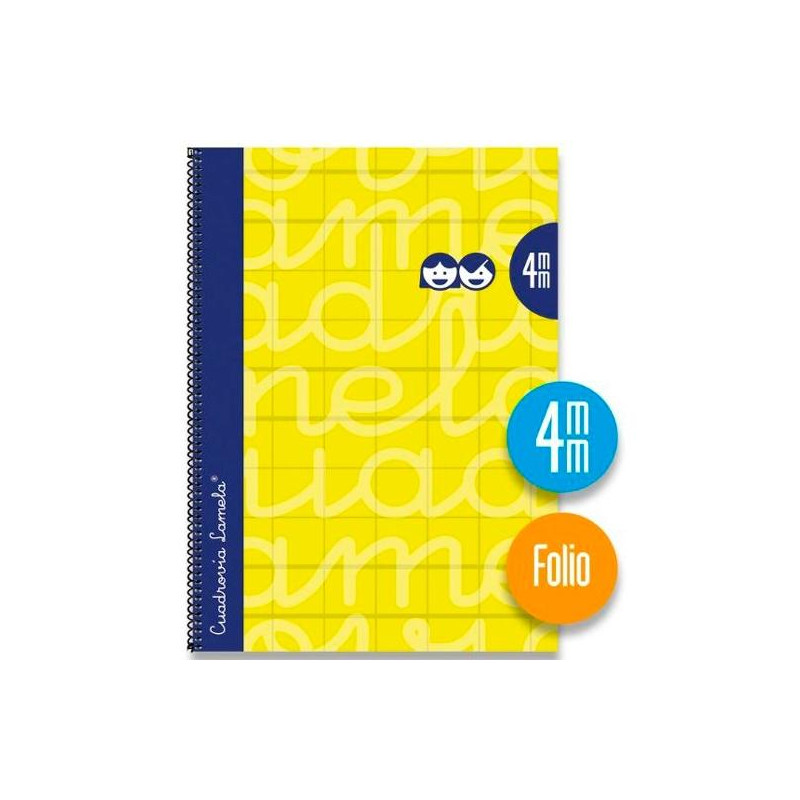 7FTE04AM LAMELA CUADERNO ESPIRAL 80H FOLIO 90GR CUADROVÍA 4MM C/MARGEN CUBIERTA EXTRADURA AMARILLO PACK -5U-