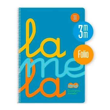 7FTP003B LAMELA CUADERNO ESPIRAL 80H FOLIO 90GR CUADROVÍA 3MM C/MARGEN CUBIERTA PP AZUL FLUORESCENTE -PAQUETE 5U-