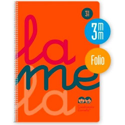 7FTP003N LAMELA CUADERNO ESPIRAL 80H FOLIO 90GR CUADROVÍA 3MM C/MARGEN CUBIERTA PP NARANJA FLUORESCENTE -PAQUETE 5U-