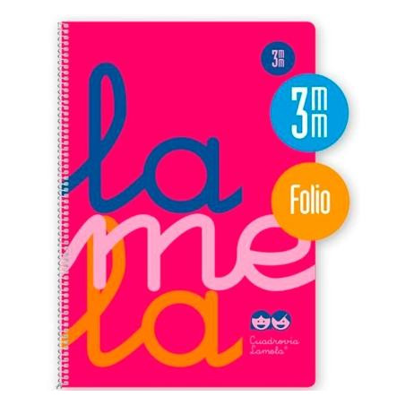 7FTP003R LAMELA CUADERNO ESPIRAL 80H FOLIO 90GR CUADROVÍA 3MM C/MARGEN CUBIERTA PP ROSA FLUORESCENTE -PAQUETE 5U-