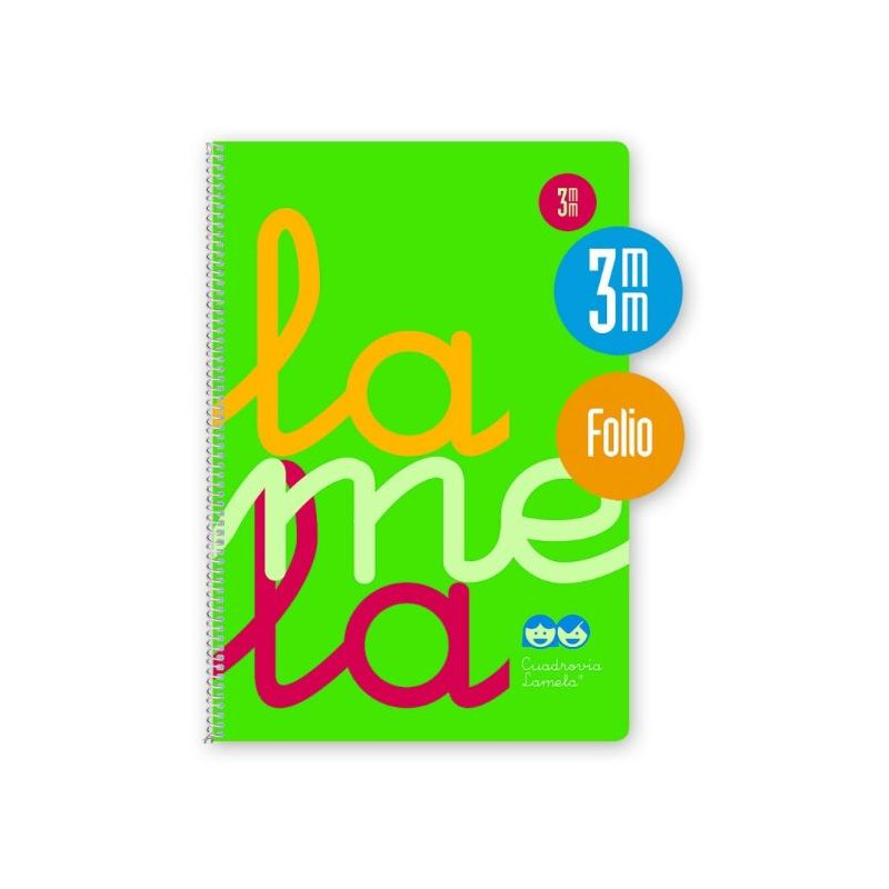 7FTP003V LAMELA CUADERNO ESPIRAL 80H FOLIO 90GR CUADROVÍA 3MM C/MARGEN CUBIERTA PP VERDE FLUORESCENTE -PAQUETE 5U-