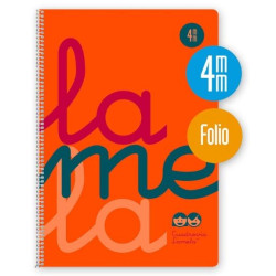 7FTP004N LAMELA CUADERNO ESPIRAL 80H FOLIO 90GR CUADROVÍA 4MM C/MARGEN CUBIERTA PP NARANJA FLUORESCENTE PAQUETE 5U