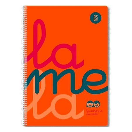 7FTP005N LAMELA CUADERNO ESPIRAL 80H FOLIO 90GR CUADROVÍA 5MM C/MARGEN CUBIERTA PP NARANJA FLUORESCENTE -PAQUETE 5U-