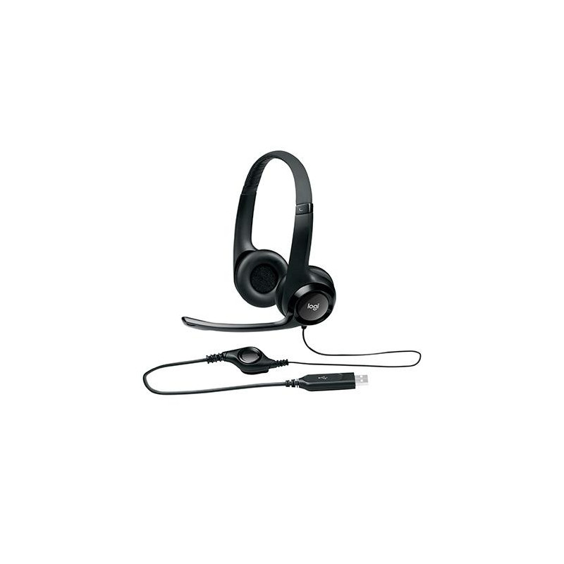 981-000406 LOGITECH AURICULARES H390 DIADEMA ACOLCHADA BIAURAL ESTEREO MICRÓFONO AJUSTABLE CONTROL VOLUMEN CABLE USB NEGRO