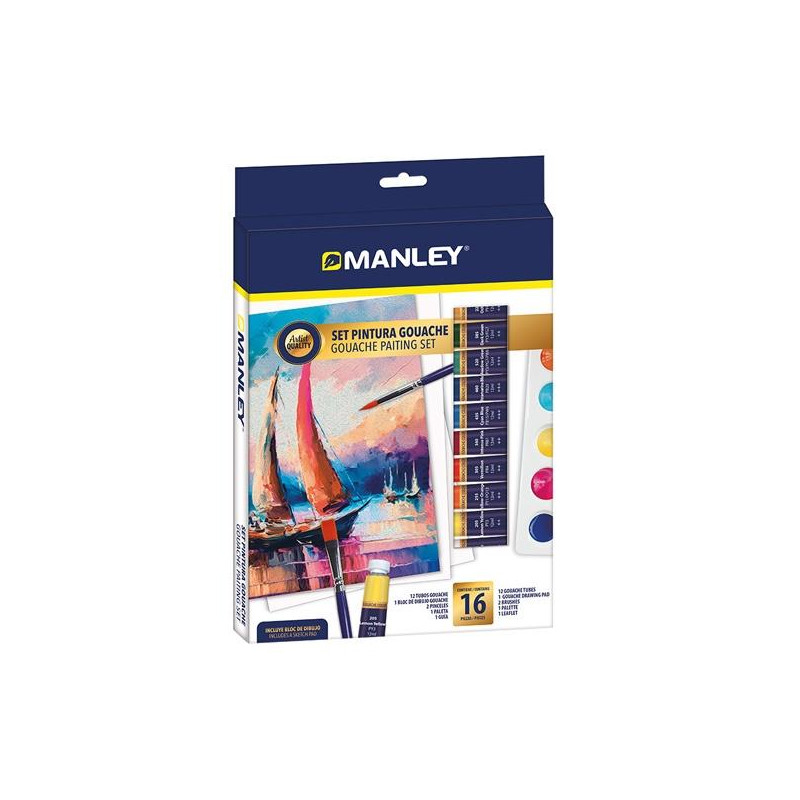 MGH00100 MANLEY SET PINTURA GOUACHE SET 16 PIEZAS C/SURTIDOS