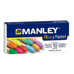 MNC00044 MANLEY ESTUCHE DE 10 CERAS BLANDAS 60MM C/SURTIDOS FLUORESCENTES Y PASTEL