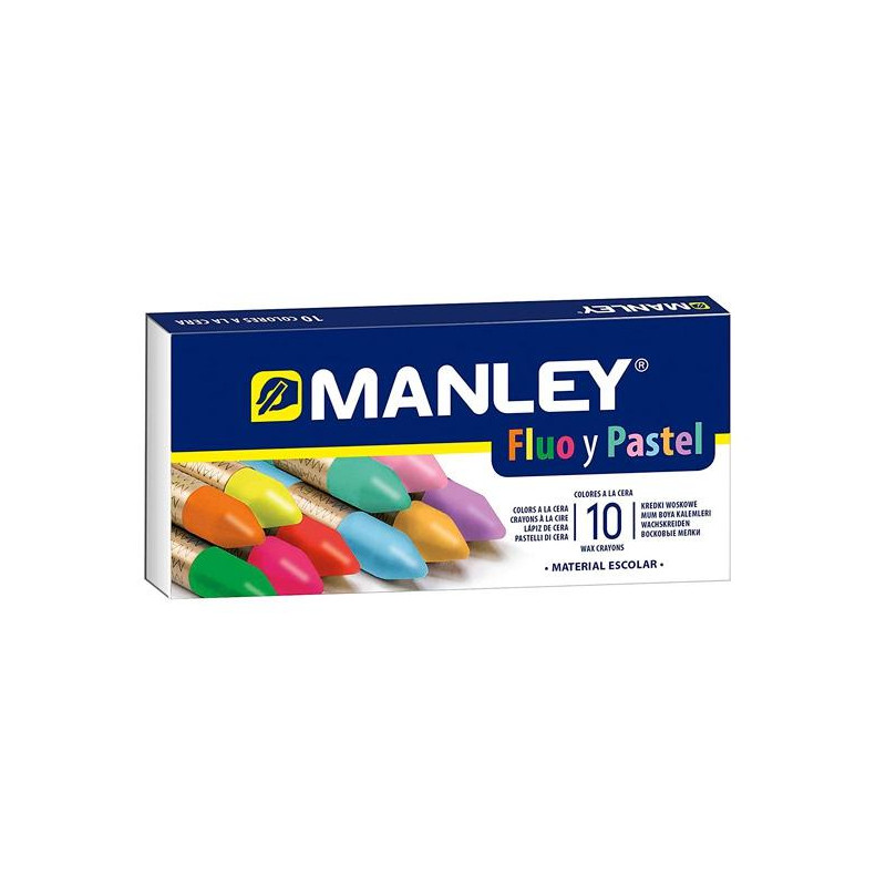 MNC00044 MANLEY ESTUCHE DE 10 CERAS BLANDAS 60MM C/SURTIDOS FLUORESCENTES Y PASTEL