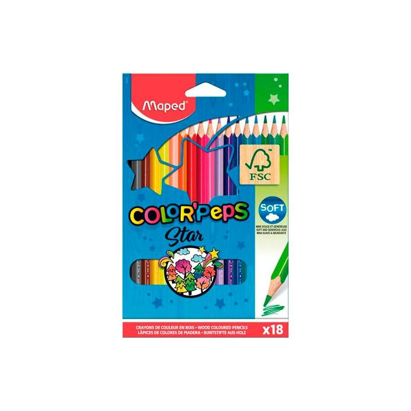 183218FC MAPED LÁPICES DE COLORES COLOR´PEPS STAR CERTIFICADO FSC C/SURTIDOS ESTUCHE 18 UD