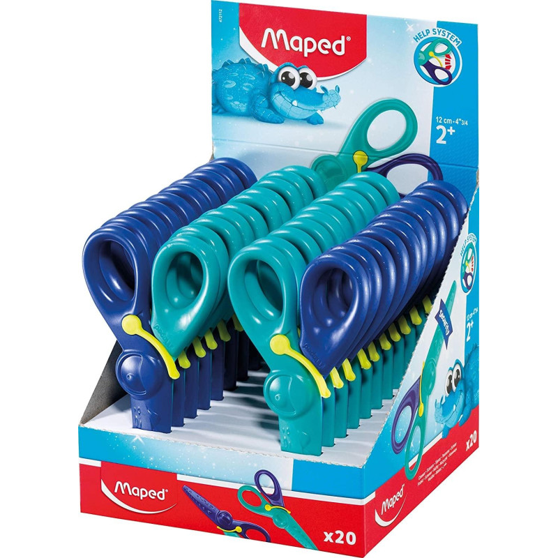 472112 MAPED TIJERAS INFANTILES KIDIPULSE 12CM C/RESORTE DE APERTURA Y PROTECCIÓN +2 AÑOS AZUL BICOLOR