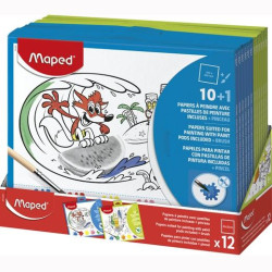 831225 MAPED 10 PAPELES PARA PINTAR CON PASTILLAS DE PINTURA + PINCEL COLORES SURTIDOS