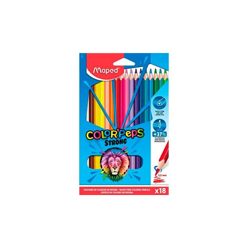 862718 MAPED LÁPICES DE COLORES COLOR´PEPS STRONG C/SURTIDOS ESTUCHE 18 UD