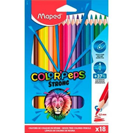 862718 MAPED LÁPICES DE COLORES COLOR´PEPS STRONG C/SURTIDOS ESTUCHE 18 UD