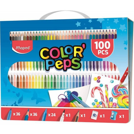 907003 MAPED LÁPICES DE COLORES COLOR´PEPS C/SURTIDOS KIT 100 PIEZAS PARA COLOREAR ESTUCHE CON ASA