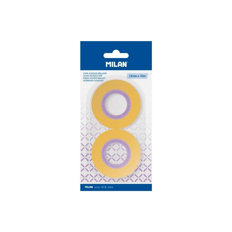 BWM10479 MILAN CINTA ADHESIVA TRANSPARENTE ROLLO 12MM X 33M BLÍSTER 2 UD AMARILLO