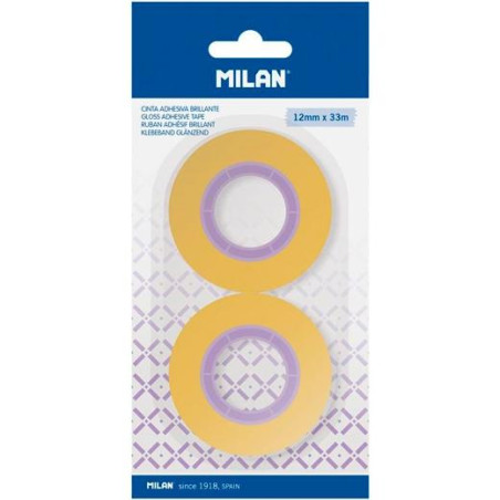 BWM10479 MILAN CINTA ADHESIVA TRANSPARENTE ROLLO 12MM X 33M BLÍSTER 2 UD AMARILLO