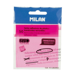 411260850 MILAN BLOC NOTAS ADHESIVAS REMOVIBLES 50H 76X76 PLÁSTICO TRANSLÚCIDAS ROSA FLUORESCENTE