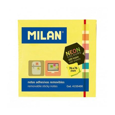 4155400 MILAN CUBO DE NOTAS ADHESIVAS 400 NOTAS 76X76 COLORES SURTIDOS NEON