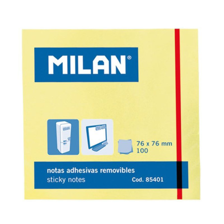 85401 MILAN BLOC NOTAS ADHESIVAS REMOVIBLES 100H 76X76 AMARILLO CLARO