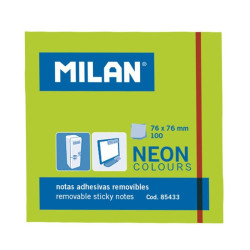 85433 MILAN BLOC NOTAS ADHESIVAS REMOVIBLES 100H 76X76 VERDE FLUORESCENTE