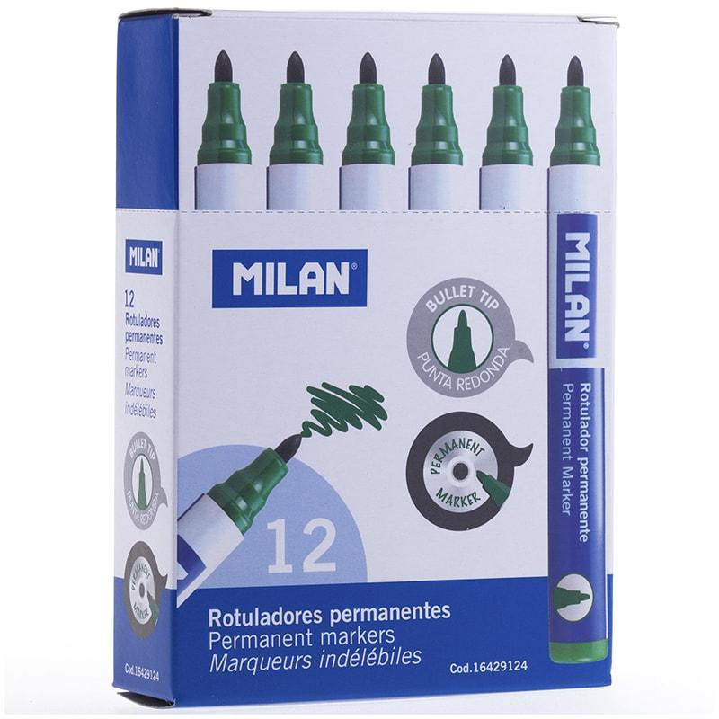 16429124 MILAN ROTULADOR PERMANENTE PUNTA REDONDA VERDE CAJA 12 UD